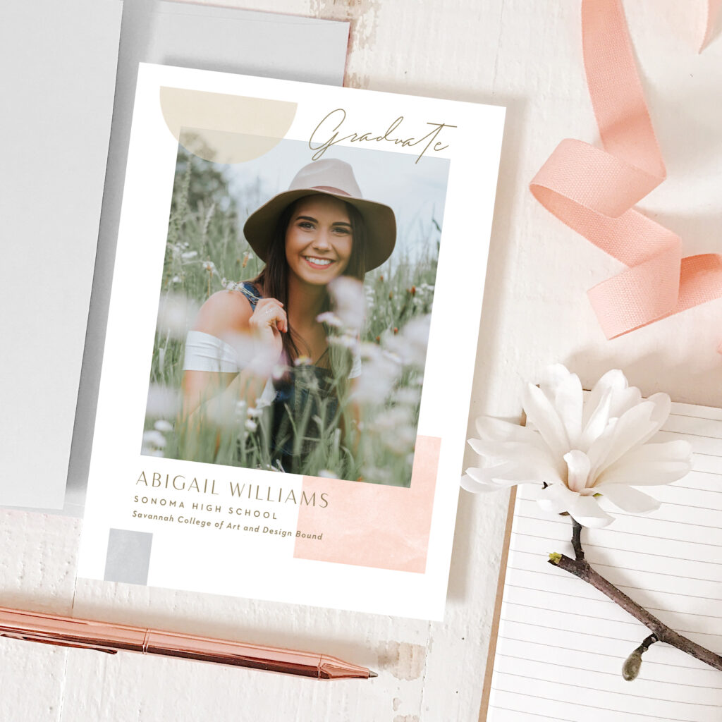 Affordable Gray and coral Graduation Announcement Flat Lay