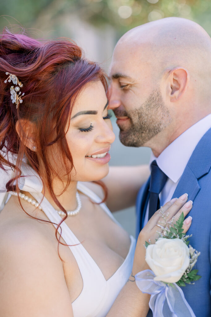 romantic close up portrait San Diego courthouse wedding