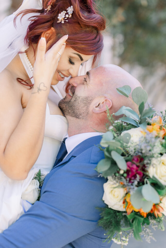 close up of bride and groom smiling during san diego courthouse wedding